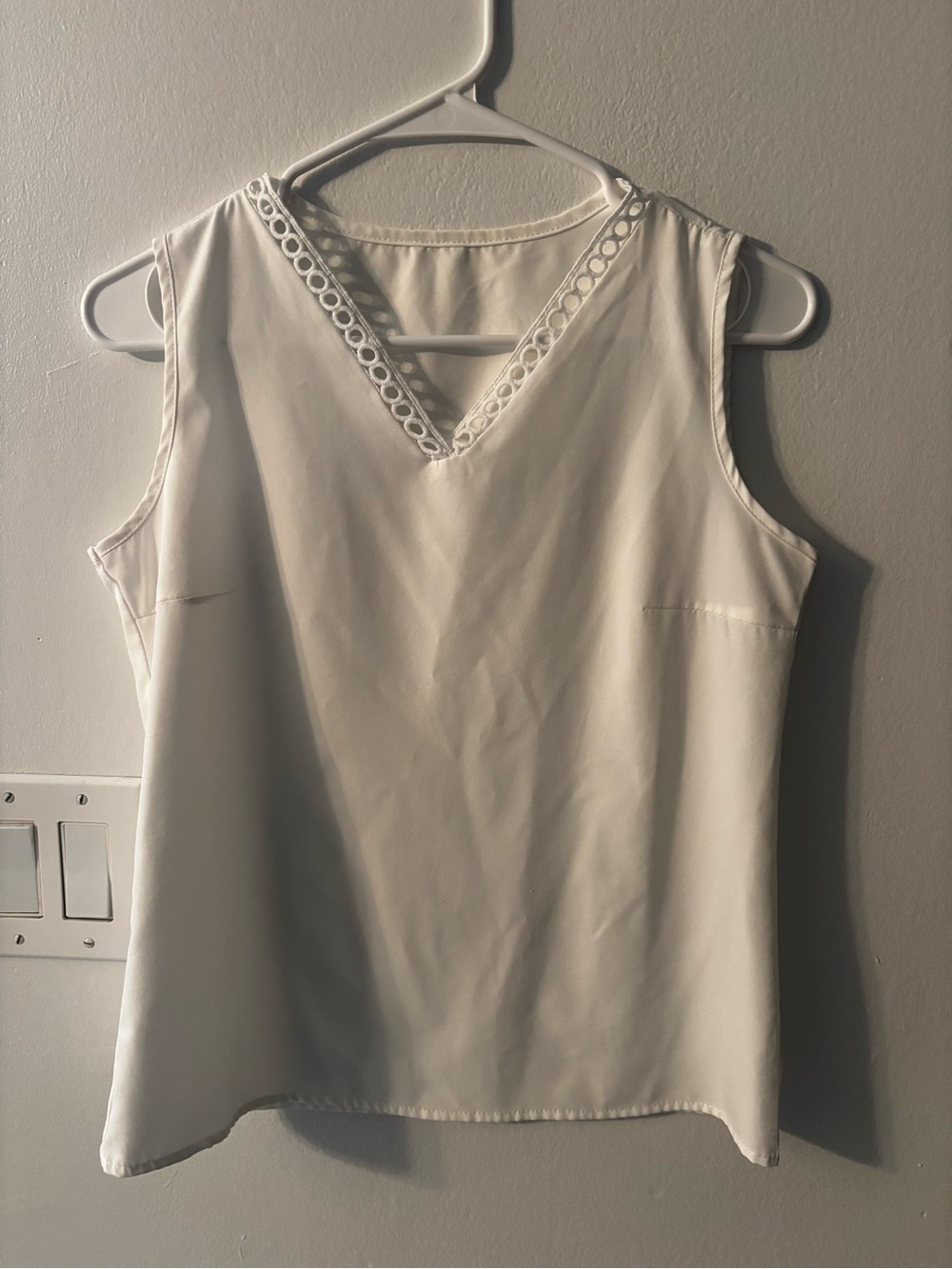Classic White V-Neck Sleeveless Camisole with Eyelet Trim